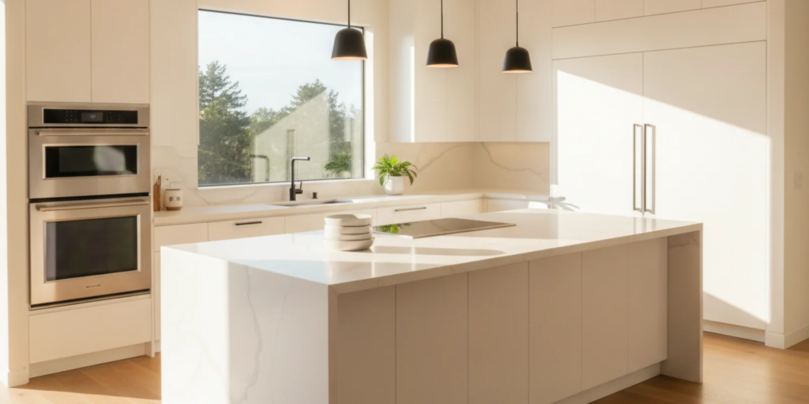 Finished kitchen remodel with new cabinetry and island in a Redwood City home