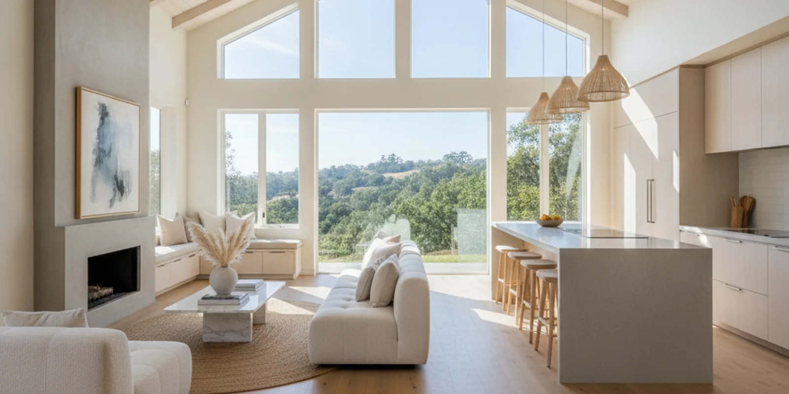 Open-concept living space mid whole-home renovation in Redwood City